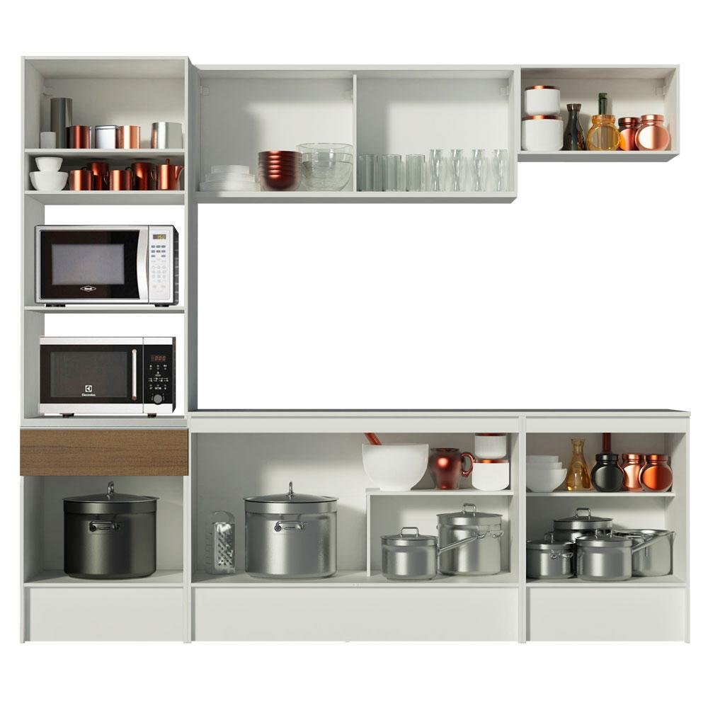 Armário de Cozinha Completa Madesa Topazio com Balcão e Tampo - Branco/Rustic